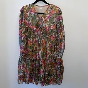 Floral Baby Doll Tiered Boho Dress with metallic threading